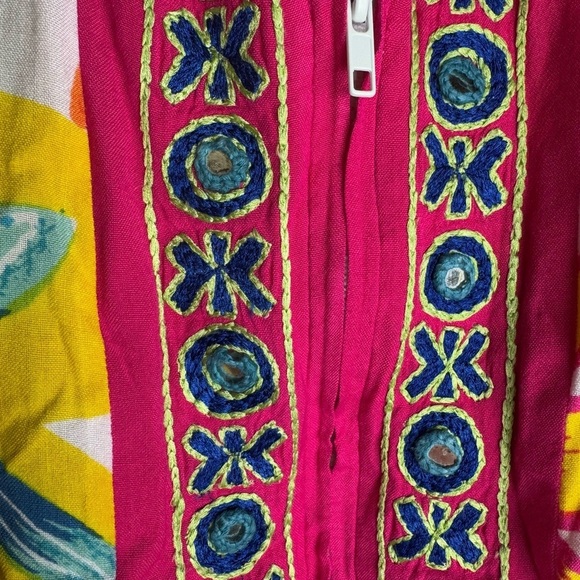 Sandy Starkman Tropical Floral Short Sleeve Jacket Full Zip Embroidered patch - Picture 5 of 7